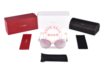 Cartier卡地亚双色镀金与镀钯太阳眼镜ESW00051 C26A02G 粉色镜片